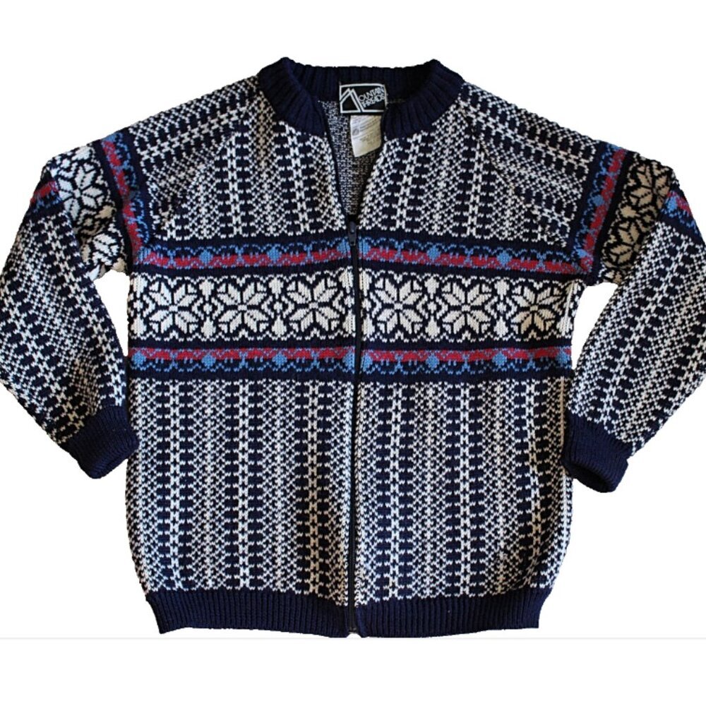 Vintage 1970s Mountain Threads Fair Isle Cardigan from England, New Wool, fits M